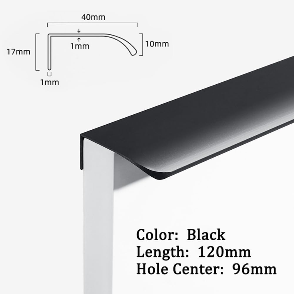 15 Pack Black Cabinet Pulls , 120mm Length, Matte Concealed Edge Handles with Modern Tab Finger Design for Kitchen and Wardrobe