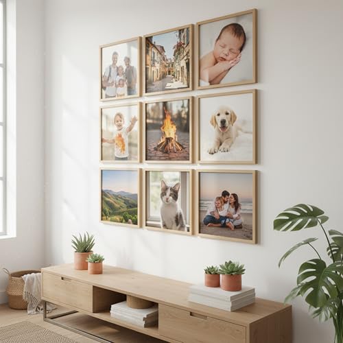 Image of kotart Photo Frame For Wall Decor | Wooden Frames For Wall Decoration | Aesthetic Collage Picture Frames | Rectangular Photo Frame For Home Decor Bedroom Office | Pack of 9 (12X12 inch)