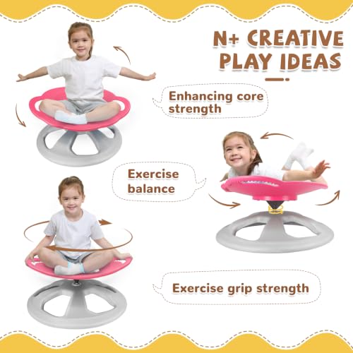 Image of Zhenx Spinning Chair for Autistic Kids with Handles - 220lbs Capacity Sensory Swivel Seat - Sensory Toy for Teens with ADHD /Autism - Sit & Spin Calming Gift to Improve Focus & Body Balance (Pink)