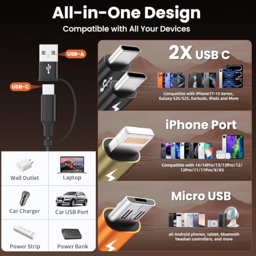 Image of 4 in 2 Multi Charging Cable, 2Pack 5FT Charging Cords for Multiple Devices