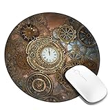 Rusty Steampunk mit Uhr und verschiedenen Arten von Zahnrädern Rundes Mauspad mit genähter Kante Premium strukturierte Mausmatte Gummibasis Mousepad für Laptop-Computer & PC 7,9 x 7,9 Zoll