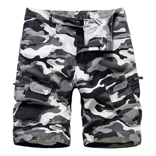 Short cargo camouflage pour homme en coton léger, coupe décontractée multi-poches, taille 50 FR