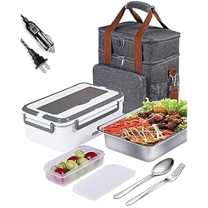 Rhudaky Electric Lunch Box Food Heater 80W/60oz, 3 in 1 Heated Lunch Boxes for Adults,Portable Food Warmer Self Heating Box for Men with Large Insulated Lunch Bag for women