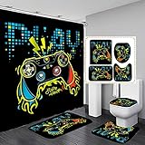 CERYUEE Gaming Shower Curtain Set with Rugs for Bathroom Decor Video Games Gamepad Bath Curtains for...