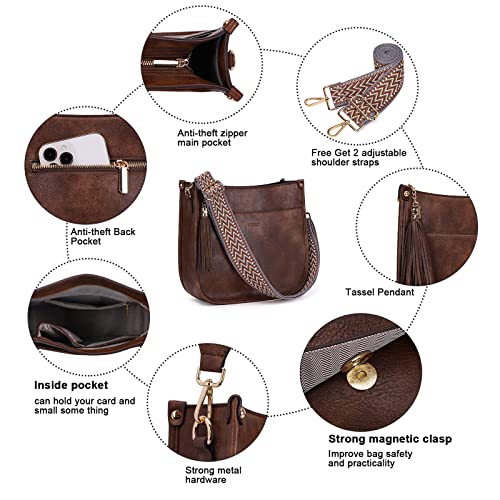 Image of HKCLUF Crossbody Bag Purse for Women 2PCS /Set Leather Hobo Handbag Wallet Set With 2Adjustable Guitar Strap Shoulder Bag | Purse