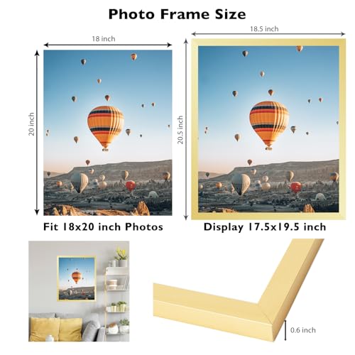 Image of JCJMY 18x20 Picture Frame Gold for Photo and Poster, Horizontal and Vertical Formats for Wall Hanging, Wall Gallery Frame for 18 by 20 Photos