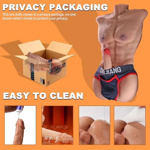 Image of 17LB Muscular Man Male Sex Doll for Women with 7.8in Flexible Huge Dildo, Realistic 3D Muscular Male Torso Sex Toy with Tight Anal for Men Gay Couple, Big Penis for Female Masturbation