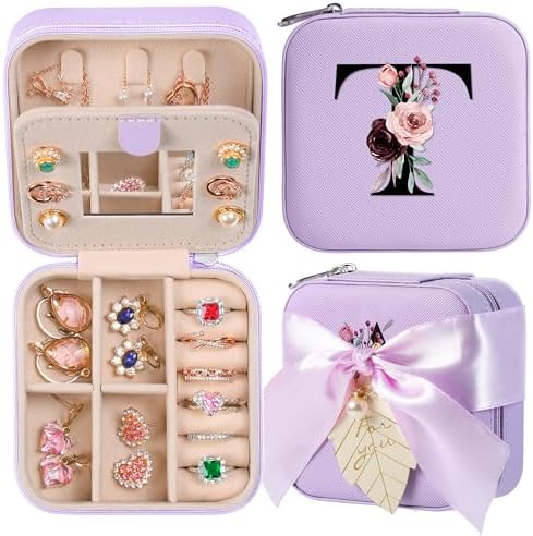 AYGXU initial travel jewelry case,travel Jewelry Organizer,Birthday gifts for women,small jewelry box,graduation gifts,bridesmaid gifts,Travel Essentials,gifts for teen girls,teacher gifts,initial A-Z