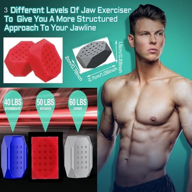 Jaw Exerciser for Men Women 6 Pcs Jaw Trainer Silicone Face Chew Jawline Shaper & Strengthener-Jaw Toner Tablets-Jaw Line Chewing Gum-3 Resistance Levels-Double Chin Reducer-Neck Trainers Beauty Tool (colorful1)
