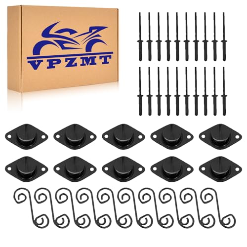 VPZMT Black Self Ejecting Button Dzus Quarter Turn Fasteners 5/16 (Length: .400) with Springs and Plates for ATV UTV Fastening Sheet Metal and Door Panel (10 Pack)