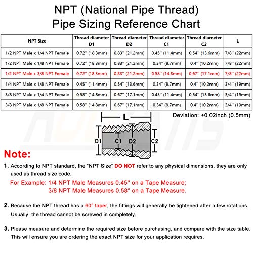 KOOTANS 4pcs Heavy Duty 1/2 NPT Male Thread to 3/8 NPT Female Thread Brass Reducer Hex Bushing Brass Fitting Pipe Hose Tube Adapter Convert - Thumbnail 2