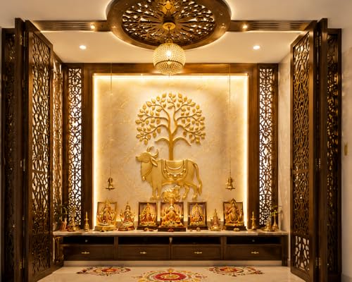 Image of Pichwai Cow Wallpaper for Mandir, 4X3 feet | Self-Adhesive Vinyl, Removable Marble Wall Sticker