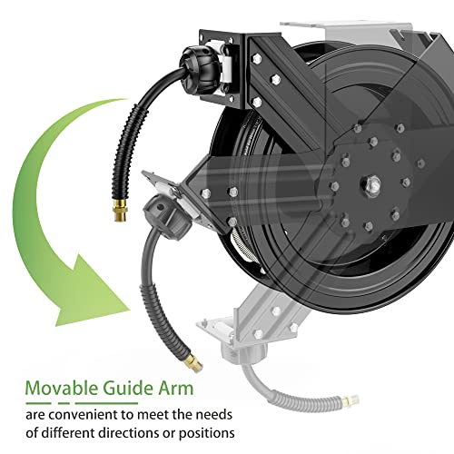 Y-Asqa Air Hose Reel Retractable Industrial 3/8" X 50' Pvc Air Hose, Auto Rewind Air Tool Hose Reel, 300Psi Heavy Duty Steel Reel (Black) #TOP5