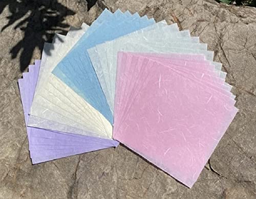 Natural Fiber Mulberry Paper Sheets 6 x 6 Inches, 50 PCS Handmade Craft Paper for Origami, Scrapbooking, Card Making, DIY Decoration, Mixed Media Art (Pastel Color, 6x6 Inch)