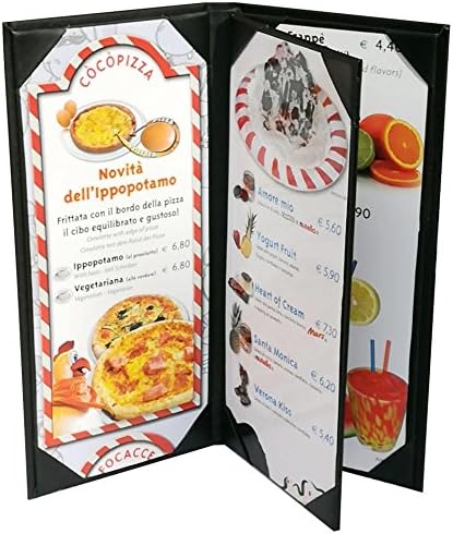 4 pcs of Restaurant Menu Covers Holders 4.75" X 11" Inches, 3panel 4view,Sold By Case,With Clear PVC sheets for Paper Protection