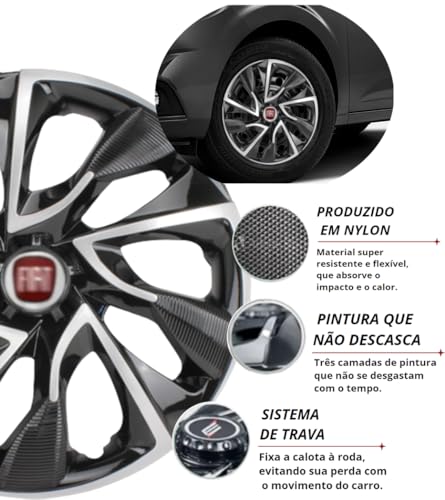 Jogo 4 Calotas Esportivas DS4 Preto/Prata aro 15 FIA Novo Uno Vivace Way Argo Cronos Palio Siena Mob