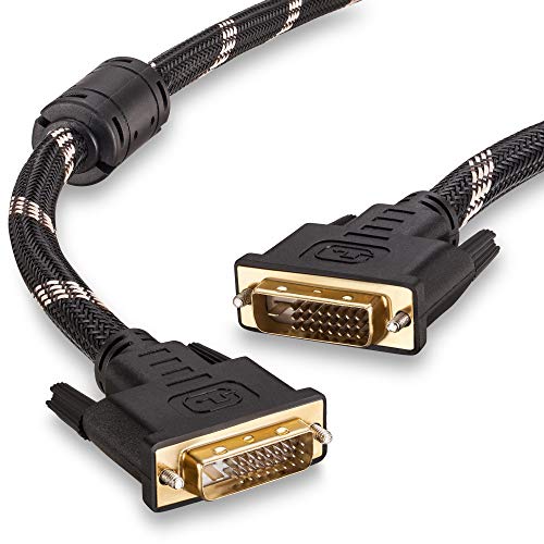 DVI Cable 6FT,Tan QY Nylon Braided DVI-D 24+1 Dual Link Male to Male Digital Video Cable Gold Plated with Ferrite Core Support 2560x1600 for Gaming, DVD, Laptop, HDTV and Projector (2M/6Ft)
