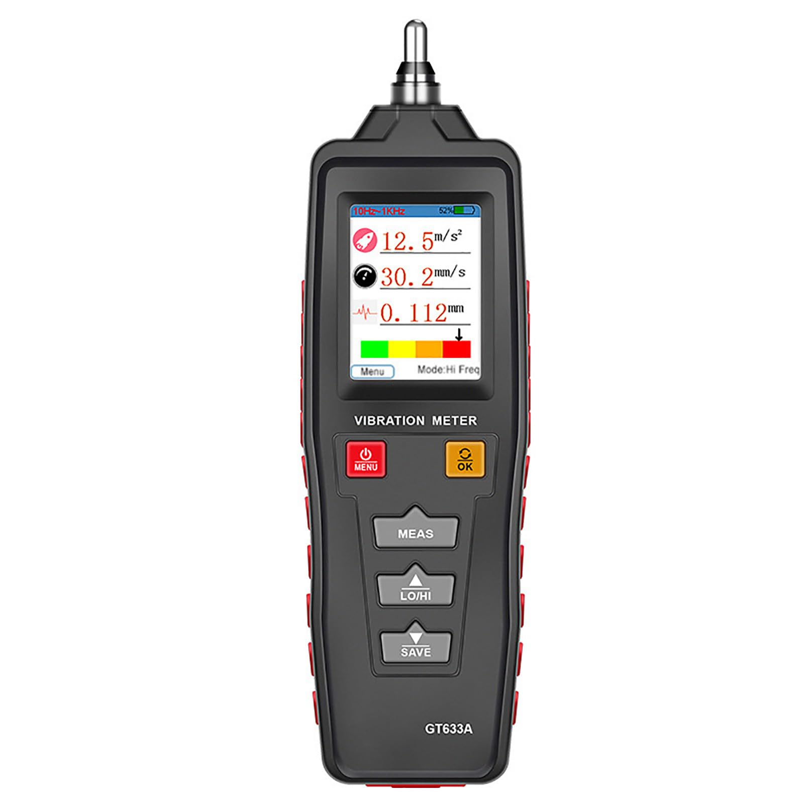 Vibrometro digitale per diagnostica meccanica, inclusi sensori montati su filettatura e tester di costruzione ABS resistente all'usura