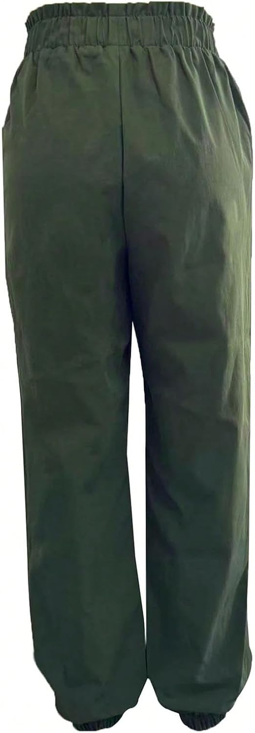 Women's Linen Pants Joggers Elastic High Waisted Lounge Slacks Casual Lightweight Travel Beach Trousers with Pockets