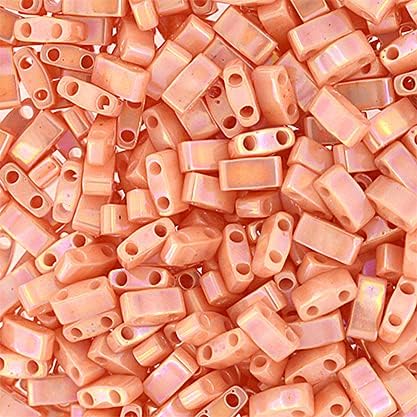 Miyuki TILA Half Cut 5x2.3mm 2 Hole Peach Opaque AB HTL596 250Gms Bulk Bag of Japanese Glass Beads