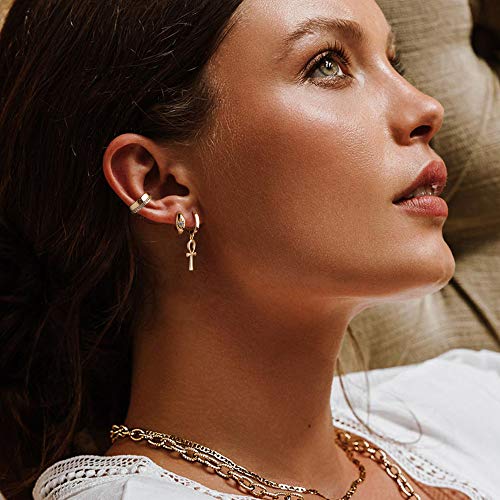 Mevecco Gold Dainty Dangle Hoop Earrings for Women 14K Gold Plated Delicate cute Geometric Triangle Cone Dangle Earrings4