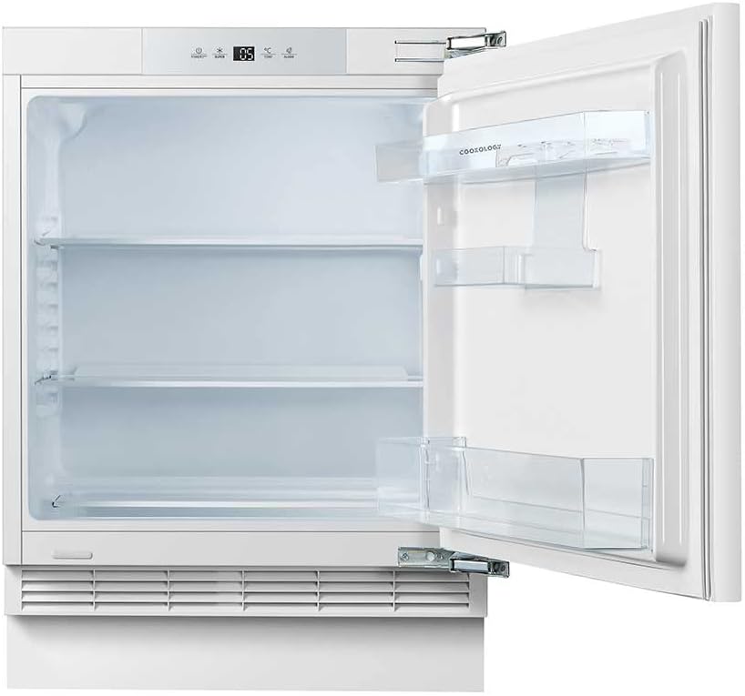 White Cookology 138 litre integrated under counter larder fridge with door fitting kit