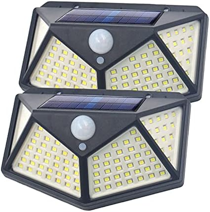 SUNET 100-LED Motion Sensor Outdoor Light IP65 Waterproof Led Solar Outdoor Lights Bright for Backyard Garden Fence Patio Front Door Garage Deck Pathway Porch Step (2 Pack Solar Outdoor Light)