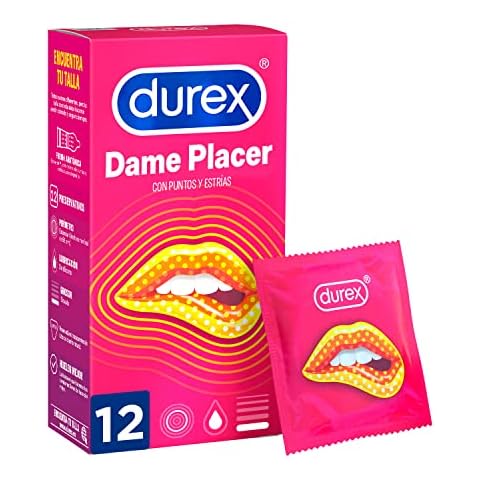Durex Preservativos Dame Placer, Con Puntos y Estrías para una Estimulación Extra, 12 condones Cover
