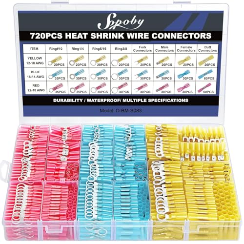 720PCS Marine Grade Heat Shrink Wire Connectors, Sopoby Electrica...