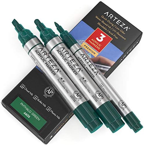 ARTEZA Acrylic Paint Markers, Pack of 3, A501 Egyptian Blue, 1 Thin and 2 Thick (Chisel + Bullet Nib) Outdoor Acrylic Paint Pens, for Metal, Canvas, Rock, Ceramic Surfaces, Glass, Wood, and Fabric