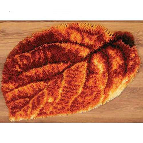 Knüpfteppich Zum Selberknüpfen,Kreuzstich Stickerei DIY Set Selber Machen Set Latch Hook Kit Für Kinder Und Erwachsene Zum Selber Knüpfen,Maple Leaf,52X38cm/20x15in Cover