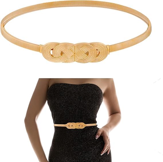 Gold Belts For Women Gold Waist Chain Belt For Women Dresses Fancy Skinny Metal Cinch Belt Elastic Pendant