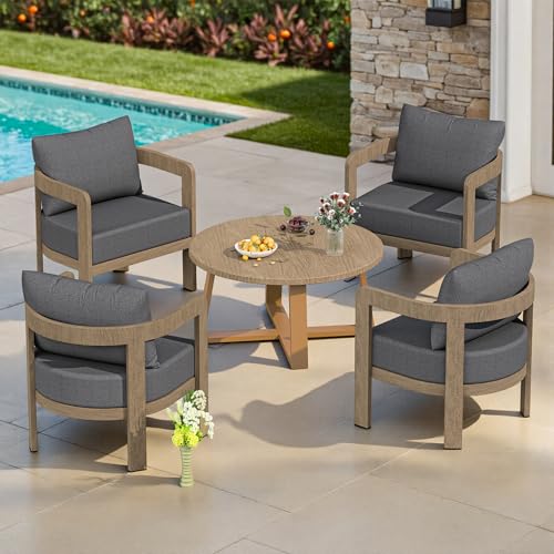 Outdoor Patio Furniture Set, 5 Pieces Modern Metal Patio Conversation Set with 6" Thick Cushions, Outdoor Lounge Sofa 350lbs for Backyard Porch Balcon