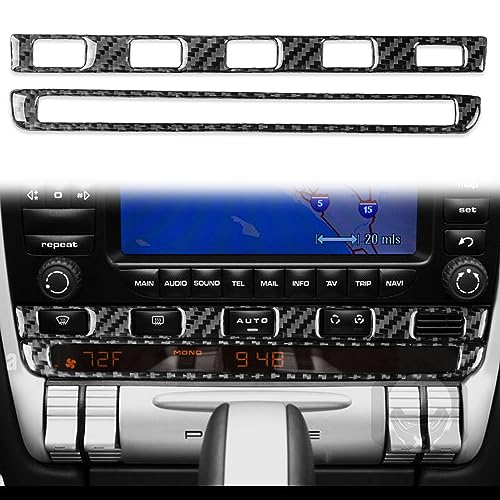 Real Premium Carbon Fiber Compatible with Porsche Cayenne S gts Turbo 2003 2004 2005 2006 2007 2008 2009 2010 Accessories Car Air Conditioning Control Panel Cover Sticker Decal Auto Interior Trim