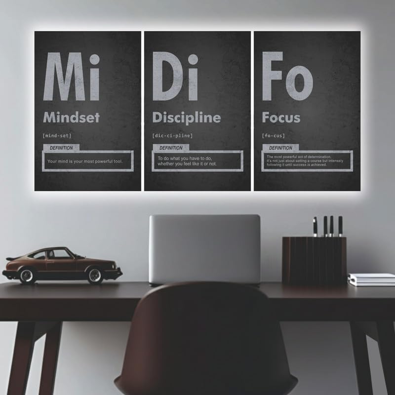 Image of POSTERONN Mindset Focus Discipline Motivational Poster Set of 3 | Gym Wall Art for Home Office Studio | Modern Typography Decor | Inspirational Wall Posters | Unframed
