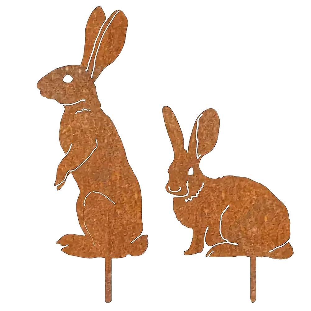 Vjsujehgy Cute Rusty Bunny Yard Stakes Easter Bunny Garden Stakes Yard Sign for Outdoor Lawn Patio Decorations