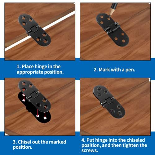 Auvotuis 4Pcs Heavy Duty Folding Table Hinges, Black Sewing Machine Flip Top Hinge Zinc Alloy Butler Tray Hinge with Mounting Screws for Drop Front Desk Drawer, Doors (3.1 x 1.18inch) - Image 5