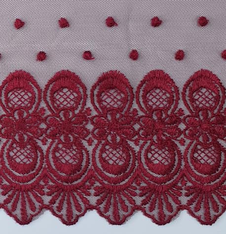 MAB Embroidered Lace/Netting Lace/Net-cutting Lace used as Garment Accessories - 3Yards length / 15cm width | Art no. D-49-4076 (Brick Red (11A))