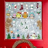 ❄❄ADORABLE DECORACIÓN NAVIDEÑA - Nuestro juego de pegatinas navideñas para ventanas contiene 3 hojas. Cada tamaño de hoja: 20 * 30 cm. Este set contiene: 2 hombres de pan de jengibre / 3 búhos de pie en las ramas / Calcetines / Copos de nieve / Árbol de Navidad multicolor / "Feliz Navidad". Se pueden poner creativamente en diferentes combinaciones como desee. Los adorables diseños crean el ambiente más festivo para su hogar y dormitorio infantil.