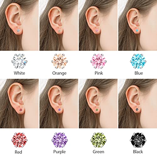 Uhibros Cubic Zirconia Earrings Studs For Women, 8 Pairs Multicolor Hypoallergenic 316L Stainless Steel Stud Earrings Set Multipack Colorful Cz Earrings For Mens 5Mm, Gifts For Men Women #TOP1