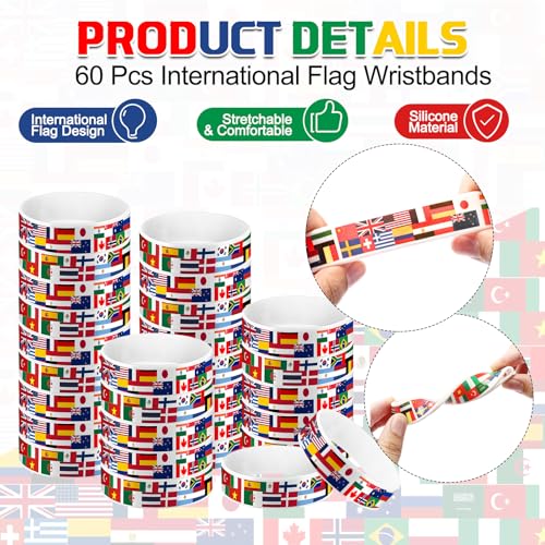 Sinload 338 Pcs World Country Flag Gifts Bulk International Flag Pens Stickers Bracelets Keychains Pins for Country Party Favors Travel Around the World Multicultural School Party Reward Gifts - Thumbnail 3