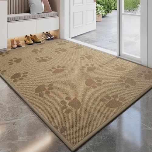Image of YDKGL Door Mat Indoor Entrance 31 inchx47 inch, 0.16 inch Thin Paw Print Low Pile Doormat, Non Slip Welcome Mat, Trap Dirt and Moisture, Easy Clean, Brown
