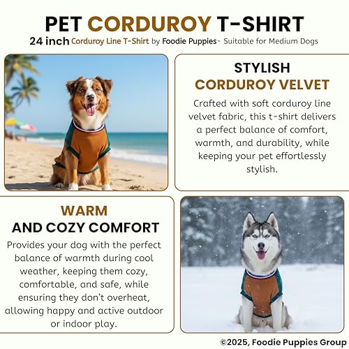 Image of Foodie Puppies Corduroy Line Velvet Pocket T-Shirt Warm Sweater Jacket - (24 inch, Tale & Brown) for Medium to Large Dogs | Soft, Lightweight Pet Apparel with Stylish, Comfortable & Stretchable Outfit