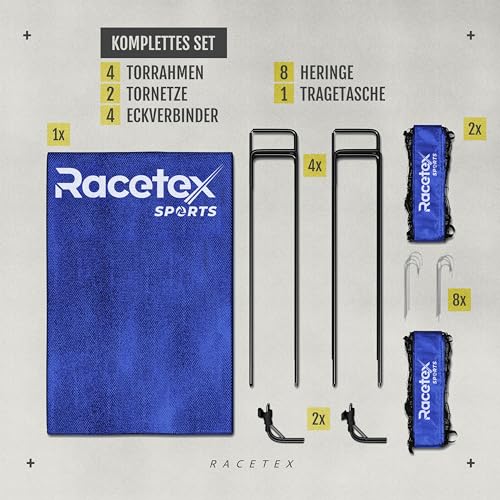 Racetex 2er Fußballtor Kinder Set - Fußball Tore inkl. nützlicher Tasche zum Transportieren - Version mit verstärkten Glasfaserstangen - Fussballtore für den Garten oder Park (Dunkelblau)