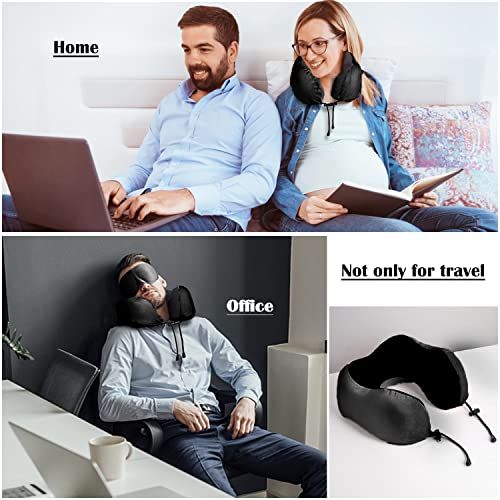 Travel Pillow 100% Pure Memory Foam Neck Pillow, Breathable & Machine Washable Cover, Neck Support Pillow With 3D Contoured Eye Mask, Earplugs & Portable Bag For Airplane Travel (Black) #TOP6