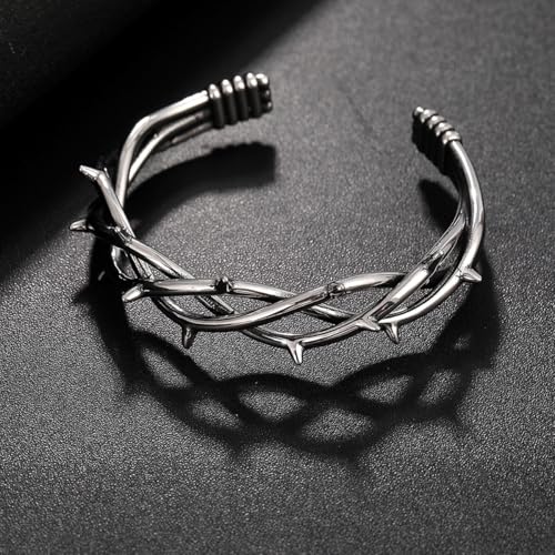TURTLEDOVE Gothic Thorn Cuff Bracelet, Punk Barbed Wire Bangle, Stainless Steel Twisted Jewelry3