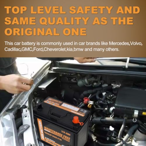 Image of Autocessking Group Size 51R Start and Stop AGM Automotive Battery, 12V 45Ah, 450 CCA, 75 RC Rechargeable Car Battery, 36 Months Warranty