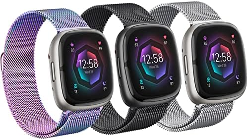 Cinturino RuenTech In Nylon Per Fitbit Versa 4/3 E Sense 2/Sense - Strisce Grigie, Taglia Piccola