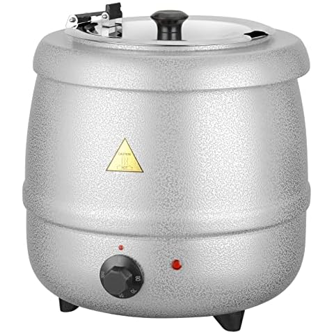Valgus Commercial 10.5QT Soup Kettle, Electric Countertop Food Soup Warmer with Stainless Steel Hinged Lid and Detachable Pot for Home, Catering, Restaurants, Silver Cover