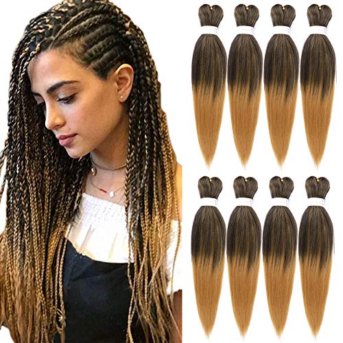ALENTOO 8 Packs EZ Braids Pre Stretched Braiding Hair 20inch Ombre Color Professional Itch Free Free Hot Water Setting Synthetic Premium Fiber Crochet Braids(T4/27#)